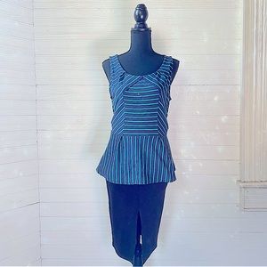 Anthropologie | Leifnotes Green and Navy Striped Sleeves Peplum Top
